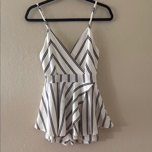 Fashion Nova Black and White Striped V-Neck Romper